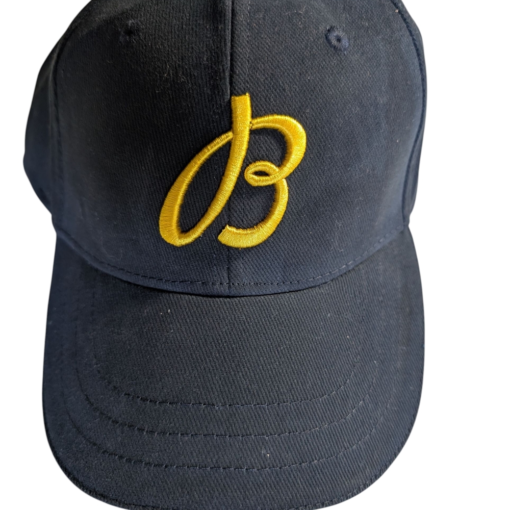Breitling Navy Blue Cap with Yellow Embroidery And Leather Buckle Back Strap